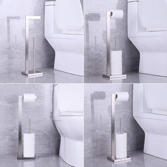 kimzcn Free Standing Toilet Paper Holder Stand with Reserve, Bathroom Tissue Dispenser Paper Roll Storage Holder Stand for Jumbo Roll, Stainless Steel Rustproof Brushed Finish