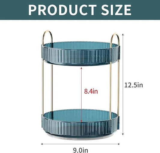 INVSSENE 360° Rotating Makeup Organizer, Bathroom Organizers and Storage Holder Rack, Large Capacity Vanity Shelf Countertop, Fits Cosmetics, Perfume, Skin Care(Blue, 2 Tiers) - ModernBath
