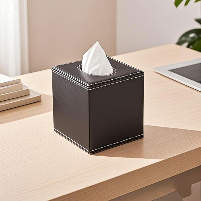 KINGFOM Square Pu Leather Tissue Box Cover, Modern Facial Tissue Holder, Roll Tissues Paper Case Dispenser for Bathroom Vanity Countertop, Night Stands, Office Desk & Car(Brown) - ModernBath
