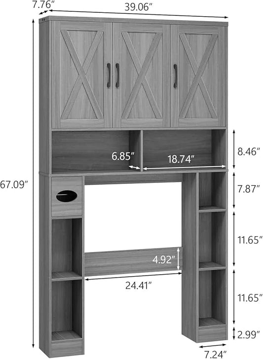 Over The Toilet Storage Cabinet, Farmhouse Toilet Cabinet Rack with 3 Barn Doors, Space Saving Bathroom Organizer with Shelves, Toilet Paper Holder and Towel Rack for Bathroom,Restroom,Laundry - ModernBath