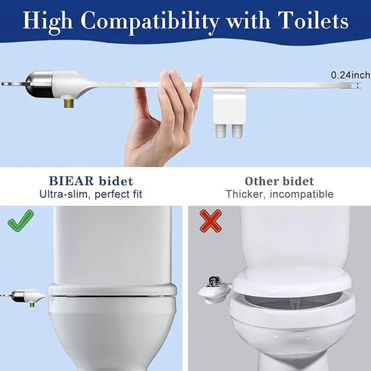 Bidet Toilet Seat Attachment Ultra Slim Bidet With Self Cleaning Dual Nozzle Adjustable Water Non Electric Bidet Fresh Water Spray for Sanitary and Feminine Wash (Sliver) - ModernBath
