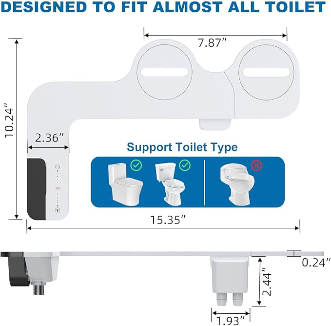 Bidet Attachment for Toilet, Toilet Bidet with Dual Self-Cleaning Nozzles, Rear and Feminine Wash, Adjustable Spray Pressure, Easy Installation, Hygienic Bathroom Accessory, Black