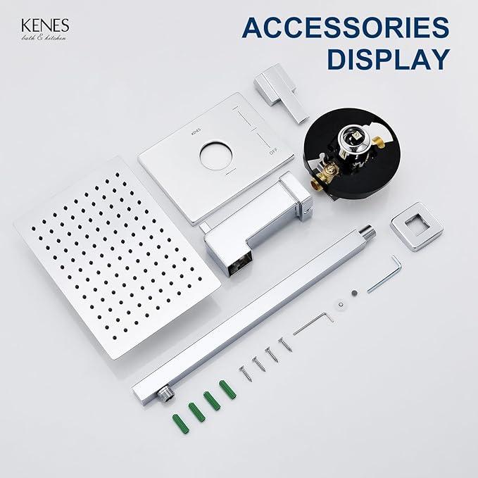KENES Polished Chrome Tub and Shower Trim Kit, Tub Shower Faucet Set Complete with 10-Inch Rainfall Shower Head and Tub Spout, KE-6024A-5 (Shower Valve Included) - ModernBath