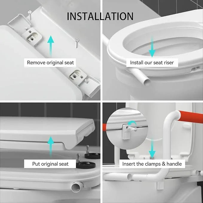 R&T Toilet Seat Riser 2" Raised Seat with Removable Padded Handles Fit for Elongated Toilets - ModernBath