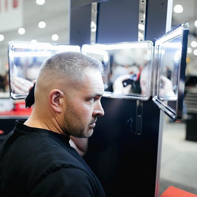 Self-Cut System LED 3 Way Mirror for Self Hair Cutting, Trifold Barber Mirror with Height Adjustable Hooks, 360 View, Includes Free Educational Mobile App (Heaven Lights) - ModernBath