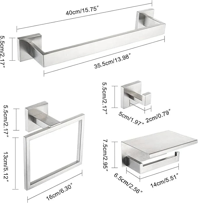 4-Pieces Bathroom Accessories Set, Towel Bar Towel Racks Towel Holder Toilet Paper Holder Stainless Steel Bathroom Hardware Set Wall Mounted Towel Racks for Bathroom, Brushed Nickel, 16 Inch - ModernBath