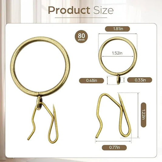CONAMEI 80 Pcs Curtain Rings and Hooks 1.52 Inch - Stainless Steel Shower Curtain Rings and Hooks with Eyelets for Curtains Rods and Bathroom Shower Rods, Bronze - ModernBath