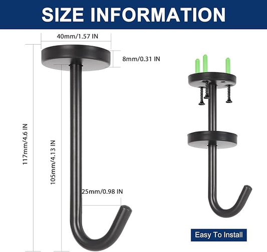 NearMoon Coat Hooks, Wall Mount Hooks for Hanging Hat Hurse Robe, 304 Stainless Steel Heavy Duty Towel Hangers for Bathroom Livingroom Kitchen-Ceiling Hook, 6 Pack (4 Inch, Matte Black)