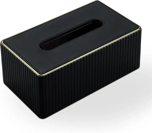 KINGFOM Rectangular Tissue Box Cover, PU Leather Tissue Box Holder with Magnetic Bottom, Napkin & Facial Tissue Holder Dispenser Decorative Box Cover for 120-count (3-Ply) 160-count (2-Ply) Black - ModernBath