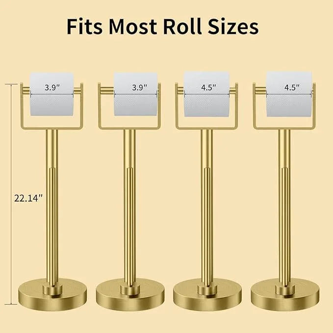 YUMORE Toilet Paper Holder Stand with Storage, Bathroom Weighted Base Floor Toilet Paper Roll Holder Free Standing for 3 Rolls, Gold - ModernBath
