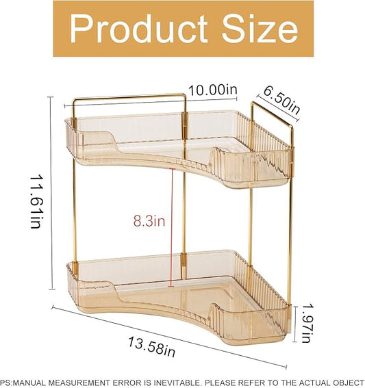 INVSSENE Corner Bathroom Countertop Organizer, Vanity Organizer Trays for Counter, Makeup Organizers, Perfume Tray, Skincare Shelf Storage Gifts for Women Girl Student (Yellow, 2 Tiers)