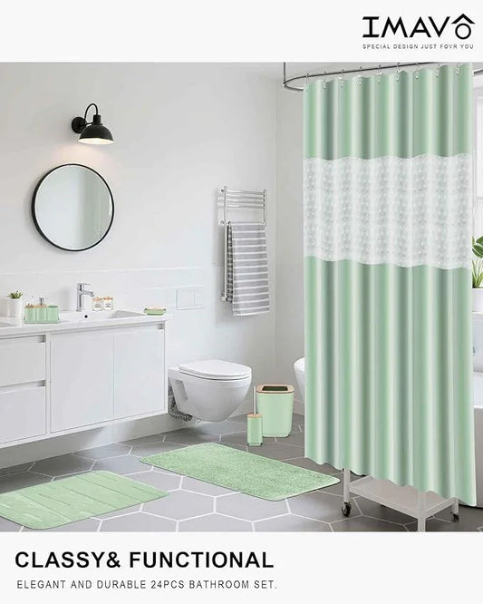 Bathroom Accessories Set,Green Bathroom Set,24 Pieces Bathroom Accessory Set with Shower Curtain,Trash Can for Bathroom Accessories Décor and Home Gifts - ModernBath
