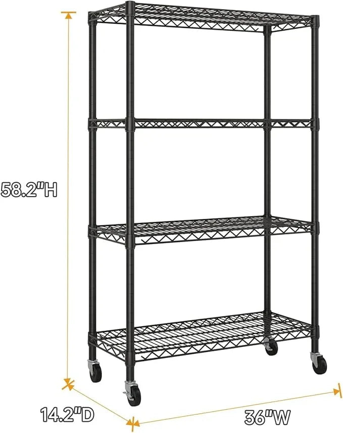 4 Tier Shelves Storage Shelf Wire Closet Bathroom Organizers Metal Pantry Kitchen Garage Shelving Unit Laundry Room Organization Home Rack Net Basket Black 14”D X 36”W X 58”H - ModernBath