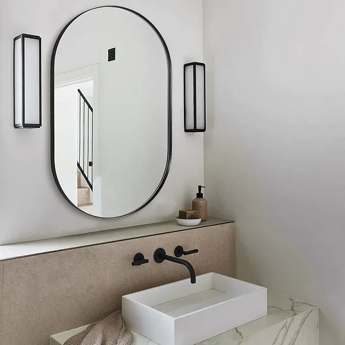 ANDY STAR Black Mirror Vanity, 24x36’’ Oval Mirrors for Bathroom, Black Oval Mirror, Pill Shaped Mirror, Vanity Mirrors Stainless Steel Metal Frame Wall-Mounted Ideal for Bathroom - ModernBath