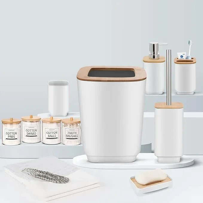 Bathroom Accessories Set,White Bathroom Set,24 Pieces Bathroom Accessory Set with Shower Curtain,Trash Can for Bathroom Accessories Décor and Home Gifts - ModernBath