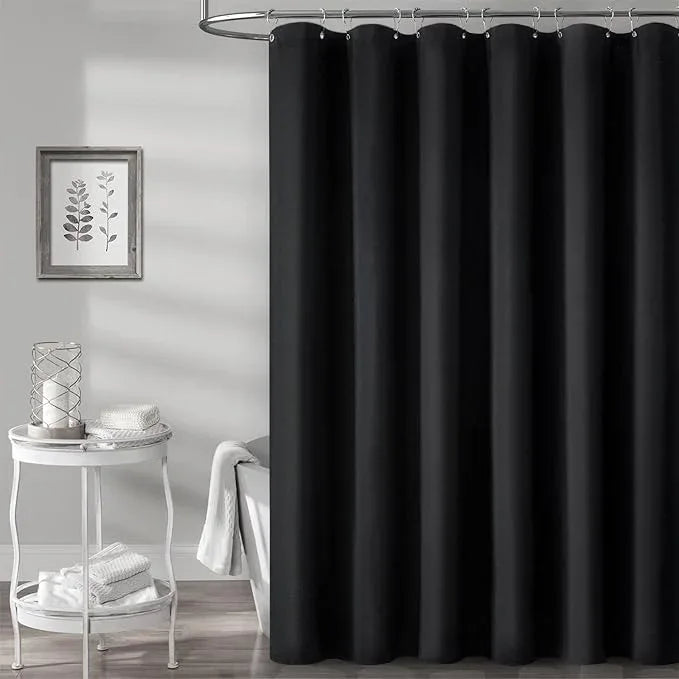 BTTN 96 Inch Extra Long Shower Curtain, Tall Linen Textured Heavy Duty Fabric Shower Curtain Set with 12 Hooks, Large Simple Decorative Polyester Bath Curtains for Bathroom, Quick-Drying, 72x96, Black - ModernBath