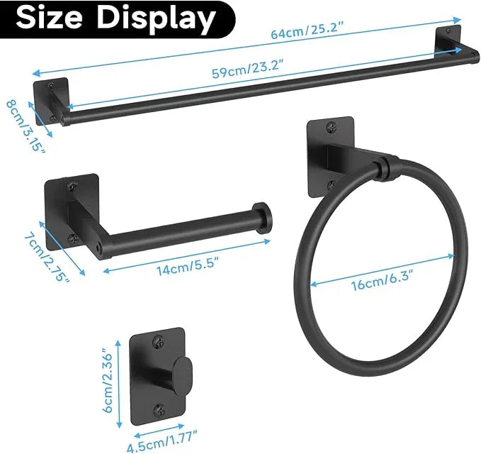 10 Pieces Bathroom Accessories Set, Bathroom Hardware Set, 24 inch Towel Bar, Towel Racks for Bathroom, Robe Towel Hooks, Toilet Paper Holder Wall Mounted, Black - ModernBath