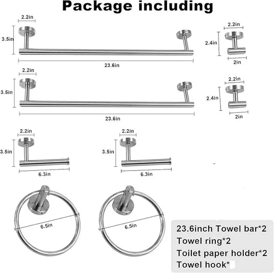 8 Pieces Bathroom Towel Rack Set, Includes 2PCS 23.6 inch Towel bar, 2PCStowel Hook, 2 PCS Towel Ring, 2PCS Toilet Paper Holder-Brushed Nickel Bathroom Accessories Sets - ModernBath