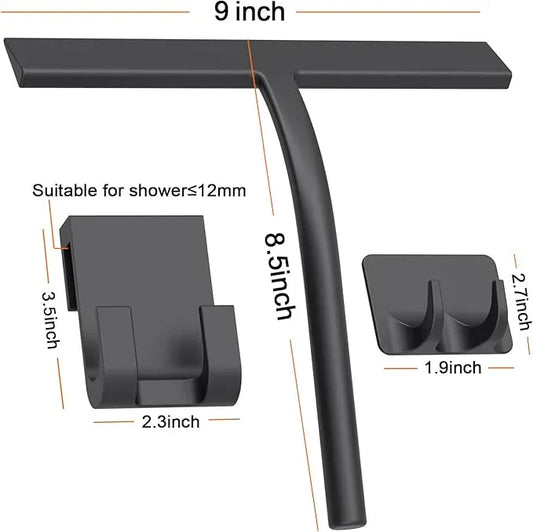 Anlynwooh All -Purpose Silicone Shower Squeegee for Shower Glass Door with Hook, Bathroom Accessories for Window Mirror Tile Car Shower Walls,Household Shower Cleaner Tool (Black, 9 inch(2hooks) - ModernBath