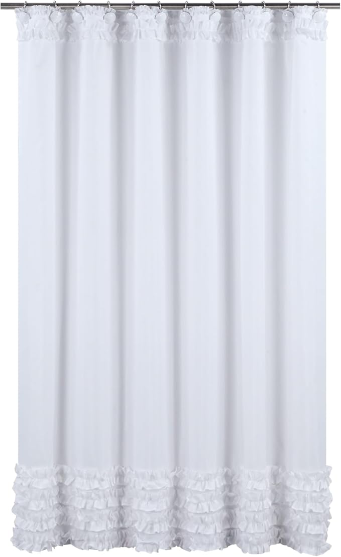 BESTRIPES Shower Curtain Hooks Rings, Decorative Rust Proof Stainless Steel Glide Rollers Shower Hooks Rings for Bathroom Shower Rods Curtains, Set of 12, White