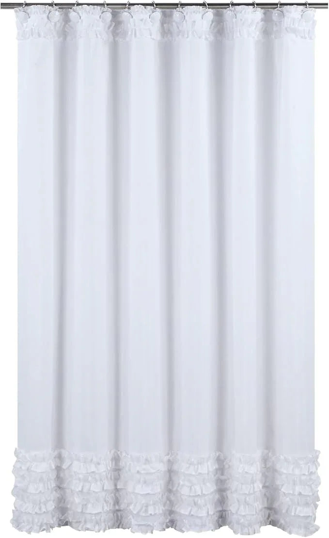 BESTRIPES Shower Curtain Hooks Rings, Decorative Rust Proof Stainless Steel Glide Rollers Shower Hooks Rings for Bathroom Shower Rods Curtains, Set of 12, White - ModernBath