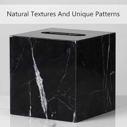 Elegant Black Marble Bath Essentials - Elevate Your Bathroom with Luxurious, Timeless Design,Marble Bath Accessories, Craftsmanship (Tissue Box) - ModernBath