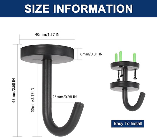 NearMoon Coat Hooks, Wall Mount Hooks for Hanging Hat Hurse Robe, 304 Stainless Steel Heavy Duty Towel Hangers for Bathroom Livingroom Kitchen-Ceiling Hook, 6 Pack (2 Inch, Matte Black)