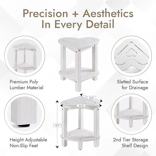 Corner Shower Stool for Inside Shower - Waterproof Corner Shower Bench, HDPE Plastic Bathroom Bench, Adjustable Height Corner Chair for Shaving Legs,Storage Shelf,Non-Slip Feet,White - ModernBath