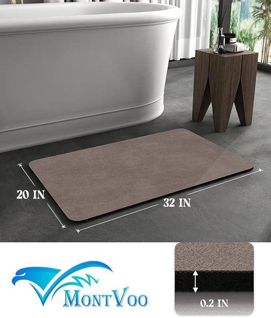 MontVoo -Bath Mat Rug-Rubber Backing Non Slip Quick Dry Absorbent Thin Bathroom Rugs Fit Under Door-Faux Suede Surface Bathroom Floor Mats-Shower Rug for in Front of Bathtub Shower Brown 20"x32" - ModernBath