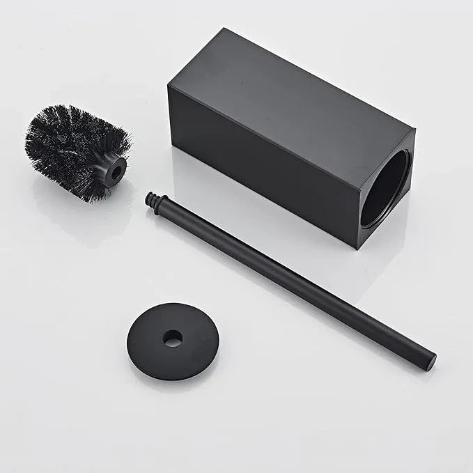 Toilet Brush and Holder Set, NEWRAIN Stainless Steel Toilet Brush with Long Brush Handle, Matte Black Toilet Scrubber and Covered Holder, Square Design Sturdy and Space Saving - ModernBath