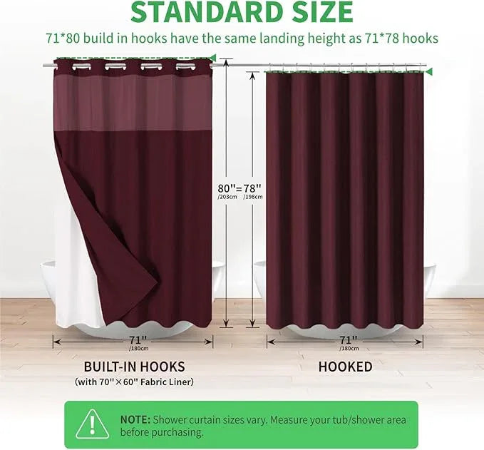 eachope Long No Hooks Needed Linen Textured Shower Curtain with Snap-in Fabric Liner Set,Hotel Luxury Decor Shower Curtains for Bathroom,Waterproof & Washable,71Wx80H,Burgundy - ModernBath