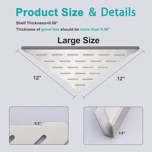 12" Corner Shower Shelf, 2-Pack Bathroom Shelves for Tile Walls, SUS304 Stainless Steel Recessed Shower Shelf, Grout in Corner Organizer Shelves, Brushed Silver, Large Size - ModernBath