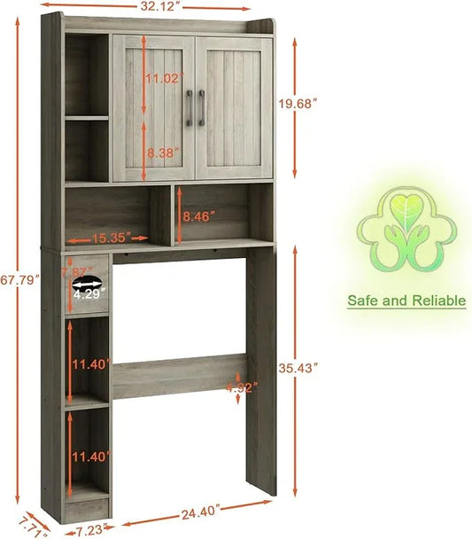 Farmhouse Storage Cabinet Over Toilet with 2 Barn Doors & Toilet Paper Holder Stand, Space-Saving Bathroom Rack - ModernBath