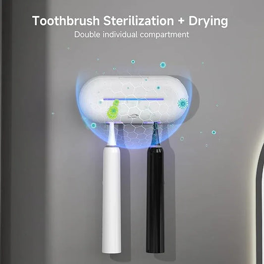 SHGUMITE Toothbrush Holder Sanitizer - Toothbrush Dryer and Cleaner, Wall Mounted Holder with 10000mAh Rechargeable Battery, Triple-Light Cleaning + Rapid Drying System for Bathroom - ModernBath