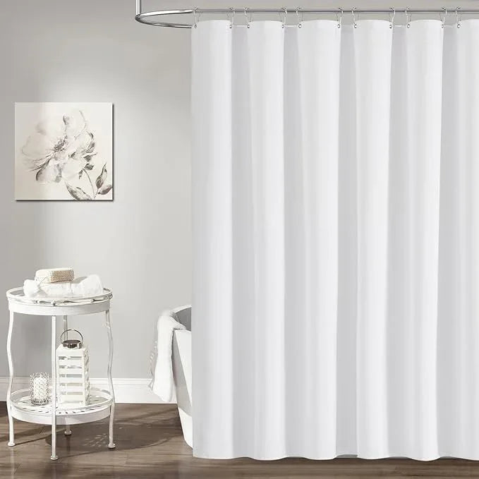 BTTN Fabric Shower Curtain, Linen Textured Heavy Duty Polyester Cloth Shower Curtain Set with Plastic Hooks, White, 84" W x 72" L (Pack of 1) - ModernBath