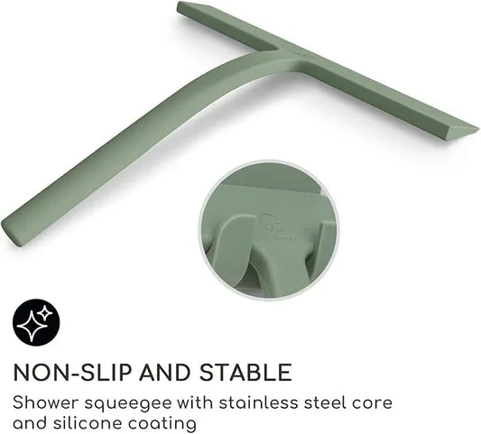 GÜTEWERK Shower Squeegee for Glass Doors, Silicone Window Squeegee, Bathroom and Glass Cleaning - Green - 9 Inch - ModernBath