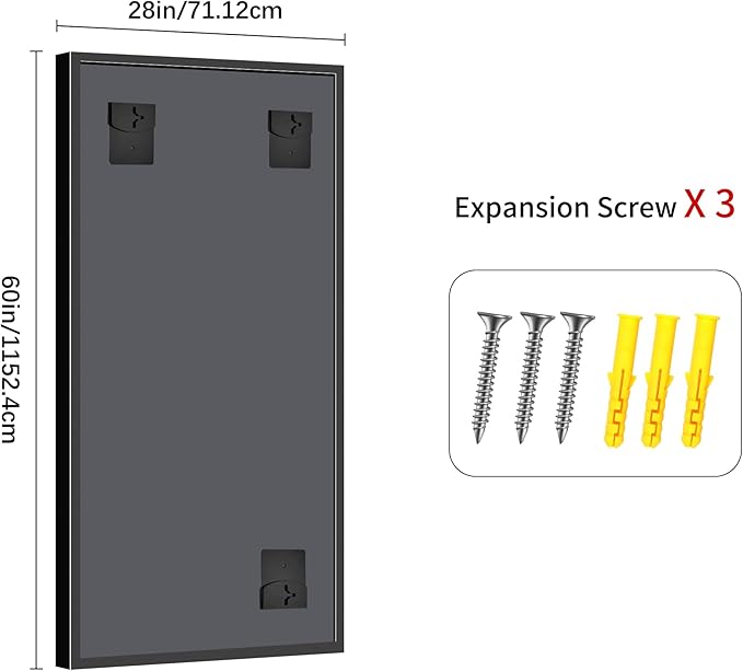 CIVENO Black Bathroom Mirror, 28x60 Inch Large Rectangle Mirror, 0.6" Thickened Deep Frame Mirrors for Wall Over Sink, Shatterproof Tempered Glass, Brushed, Antirust, Horizontally or Vertically