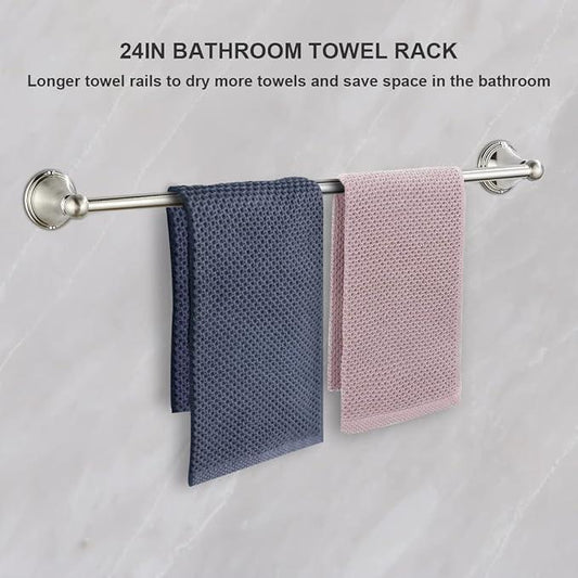 Newfun 8-Pieces Brushed Nickel Bathroom Accessories Set Towel Racks for Bathroom - Bathroom Hardware Set,2 * 24 Inch Towel Bar for Bathroom 2*Toilet Paper Holder 2* Towel Ring Towel Holders 2* Hook - ModernBath