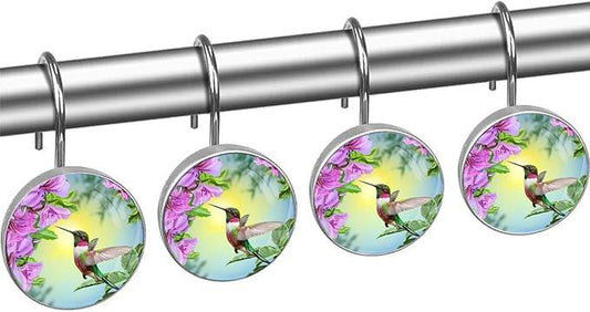 12pcs Shower Curtain Hooks,Spring Bird Decorative Shower Curtain Hanger Rings Roller, Stainless Steel Round Shower Rings Hangers for Bathroom - ModernBath