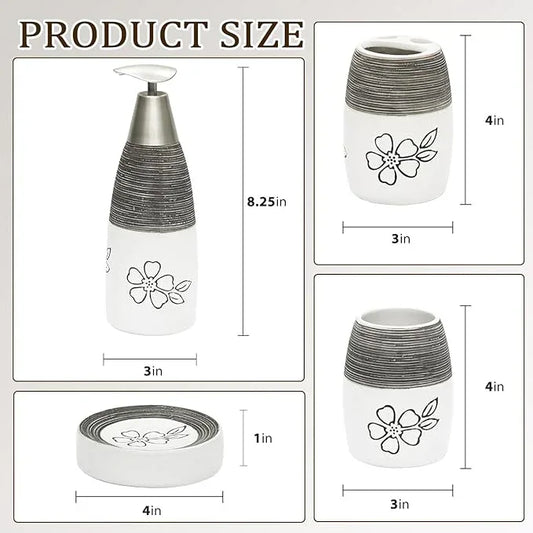 CERBIOR Bathroom Accessories Set,4 Pcs Ceramic Bathroom Decor Accessory,Includes Toothbrush Holder, Toothbrush Cup, Soap Dish for Decorative Countertop and Housewarming Gift, (White Flower) - ModernBath