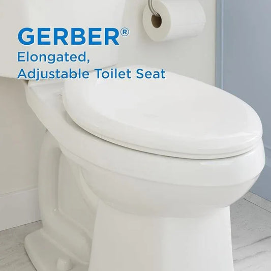 Gerber Elongated Toilet Seat with Cover, Standard Close, Quick & Easy Install, Heavy-Duty Plastic, Adjustable Fit for Standard Elongated Toilets, Durable & Fade-Resistant, White G0099216 - ModernBath