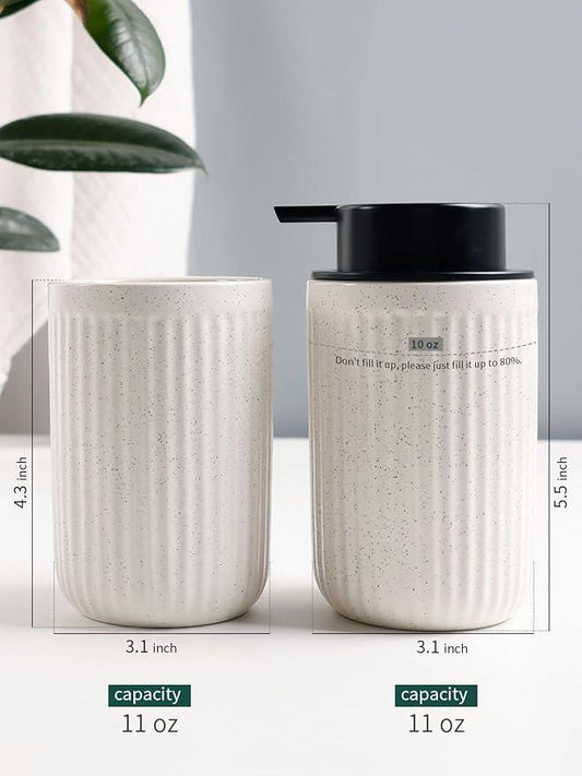 Bosilunlife Soap Dispenser and Toothbrush Holder Set - Dish Hand Soap Dispenser Bathroom Set Ceramic Bathroom Counter Soap Toothbrush Holder Set Beige Bathroom Accessories Set - ModernBath