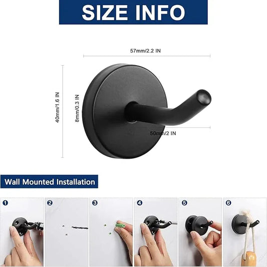 NearMoon Coat Hooks, Wall Mount Hooks for Hanging Hat Hurse Robe, 304 Stainless Steel Heavy Duty Towel Hangers for Bathroom Livingroom Hotel Kitchen Garage, 6 Pack (2 Inch, Matte Black) - ModernBath