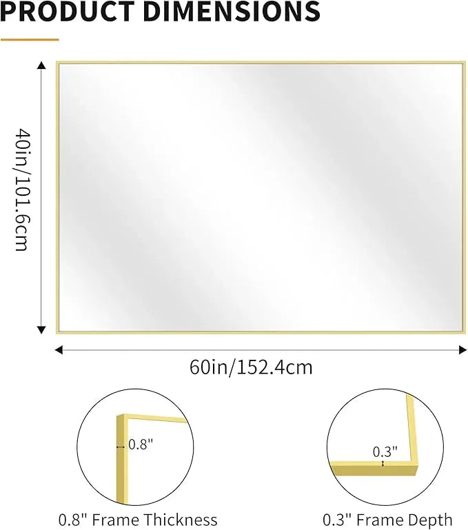 KOCUUY Large Gold Bathroom Mirror, 60x40 Inch Rectangular Mirror for Bathroom Sink, Oversized Wall Mirror with Metal Gold Frame for Living Room, Farmhouse, Entryway, Hang Horizontal/Vertical - ModernBath