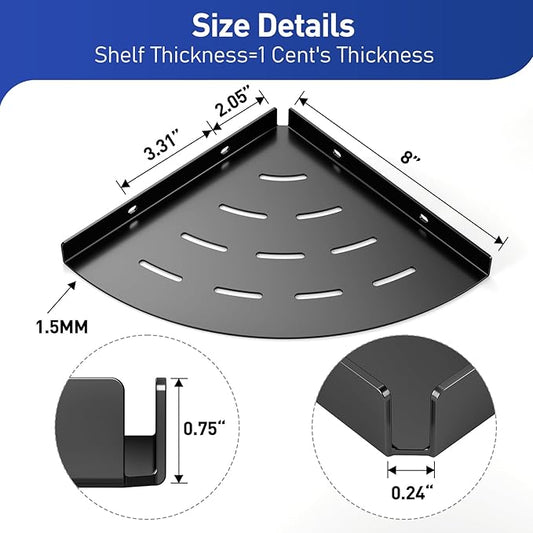 Corner Shower Shelves Load Capacity 40 Lbs 304 Stainless Steel Shelf for Shower Will Not Rust 8in Shower Corner Shelf Matte Black Drilling Installation