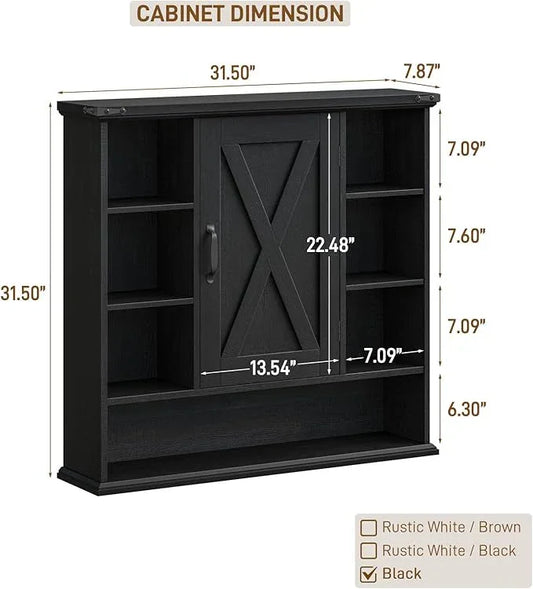 Bathroom Wall Cabinet, Farmhouse Medicine Cabinet with Adjustable Shelves and Barn Doors, Large Wall Mounted Over The Toilet Storage Cabinet for Bathroom, Laundry Room, Kitchen, Rustic Black - ModernBath