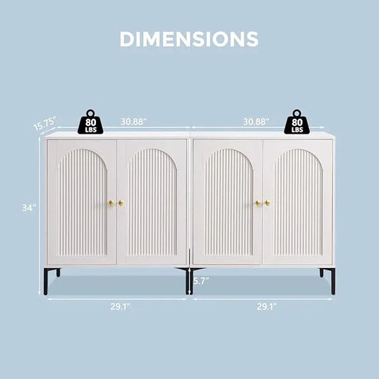 Bathroom Cabinet with Storage, 123.5" W Fluted Arched Free Standing Floor Cabinet w/Adjustable Shelves, Modern Sideboard Cabinet for Bathroom, Kitchen, Living Room, Entryway, White - ModernBath