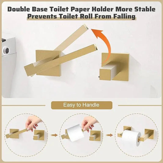 TNOMS 5-Piece Towel Bar Set Brushed Gold Bathroom Hardware Accessories Set Includes Upgraded Double Base Toilet Paper Holder,Modern Square Towel Holder Set Stainless Steel Wall Mount 23.6 Inch - ModernBath