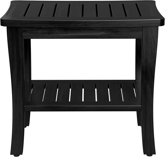 Extra Bamboo Black Shower Bench Stool Waterproof Shower Chair Spa Bath Seat Extra Big Best Hardwood Bathroom Gadgets Seat Father Day Dad Parents Stepdad Christmas Xmas Happy Birthday Gifts Ideal