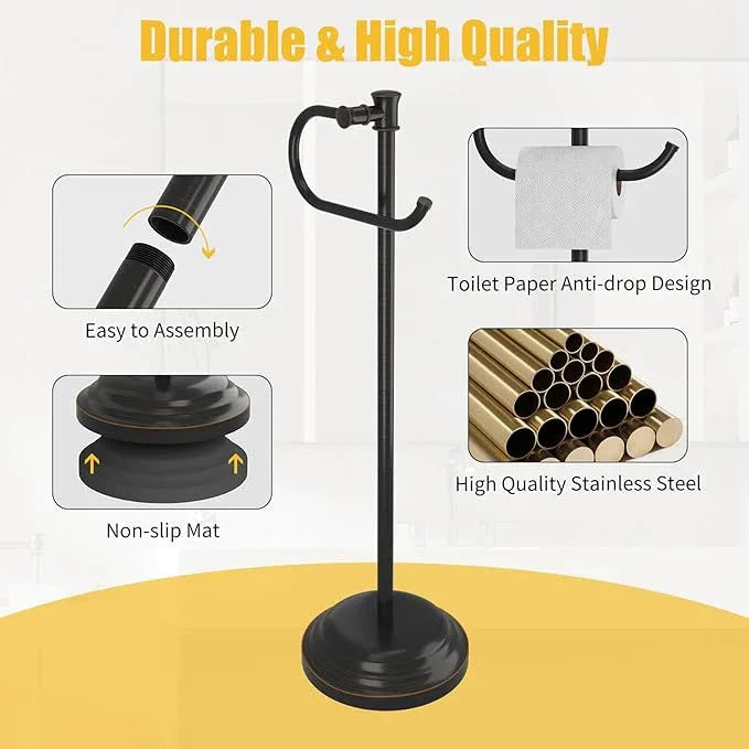 BESy Toilet Paper Holder Free Standing Bathroom Toilet Tissue Holder Stand for Floor Toilet Paper Roll Holder with Storage Hardware Accessories Rack Hand Towel Bar Oil Rubbed Bronze Stainless Steel - ModernBath